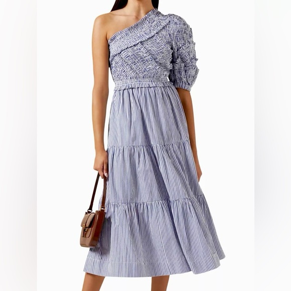 Sea New York Blue and White Striped Midi Dress - Picture 1 of 5